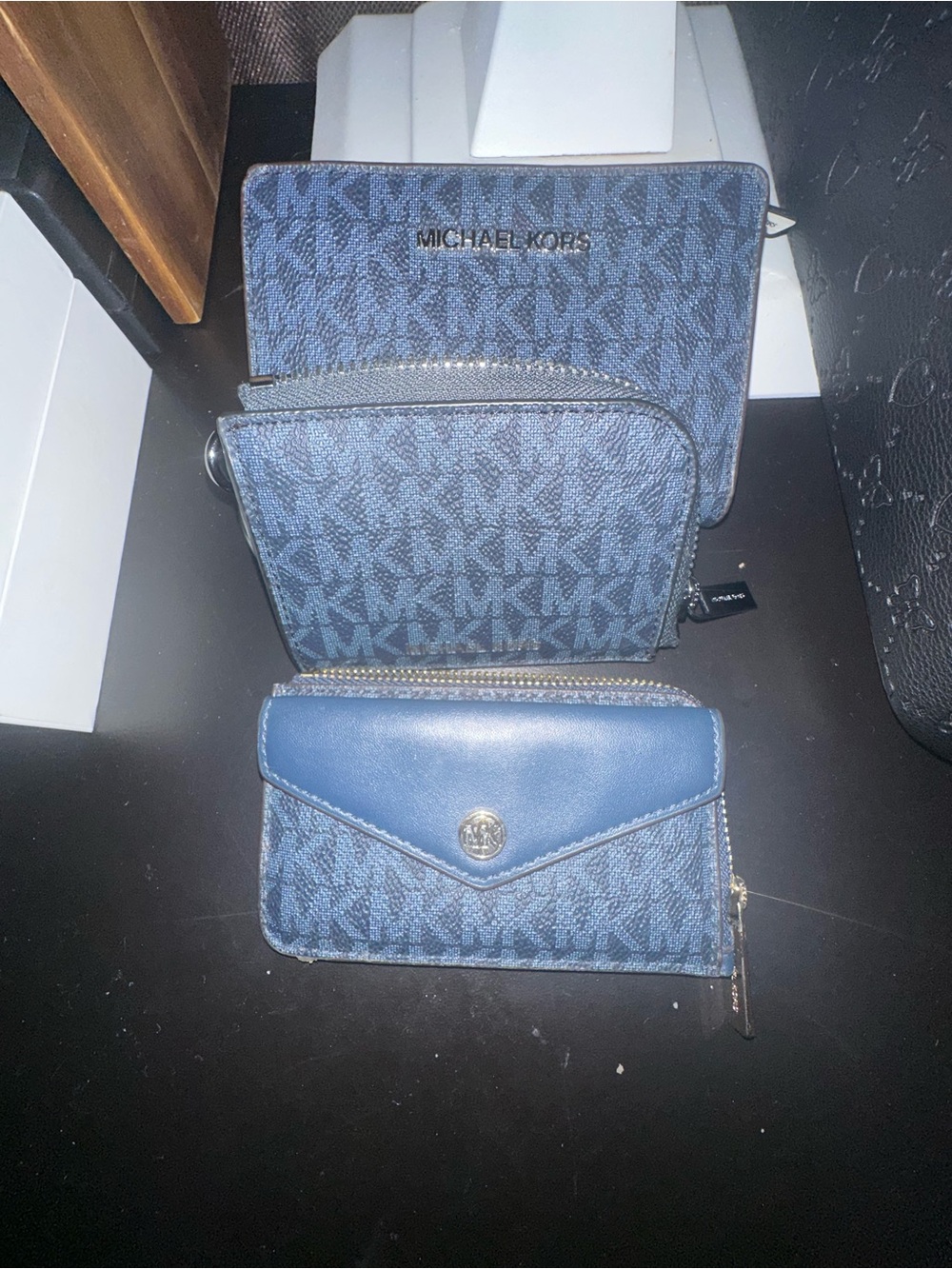 Michael Kors Navy Blue Signature Wallet Trio Set